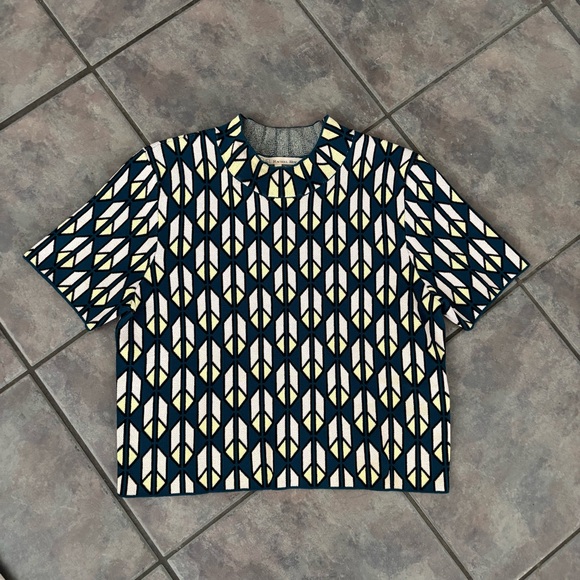 RACHEL Rachel Roy Blue and Cream Knit Top - Picture 5 of 9